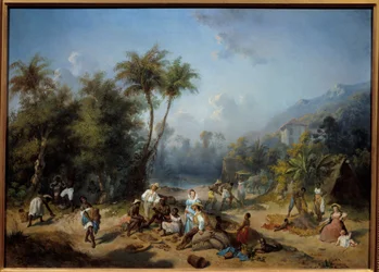 En kakaoplantage i Västindien Målning av Alexandre Balance (1822-1893) 1800-talets sön. 0,5x0,7 m La Rochelle, Musee du Nouveau Monde - En kakaoplantage i Västindien. Målning av Alexandre Balance (1822-1893)