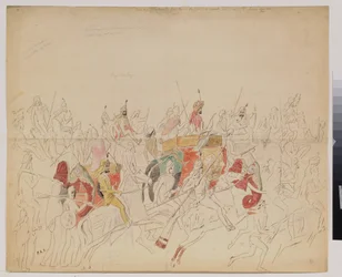 Maharaja Sher Singh (1807-1843) från Punjab (Indien) och hans hov. Verk av Alexei Dmitrievich Saltykov (1806-1859), akvarellpenna och bläck på papper