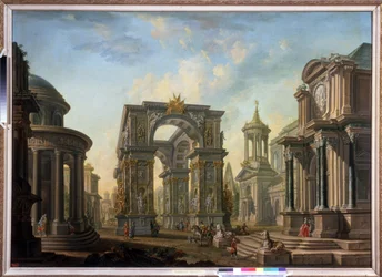 Arkitektonisk fantasi. Målning av Alexei Ivanovich Belsky (1730-1796). Olja på duk
