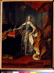 ロシアの女帝エカテリーナ 2 世 (1729-1796) の肖像画。 Alexei Petrovich Antropov (1716-1795) による絵画、toileswedish に油彩