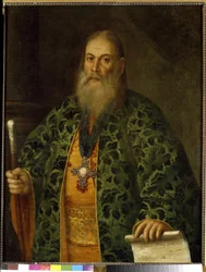 Porträtt av fader Fyodor Dubiansky. (Porträtt av Fedor Dubyansky). Målning av Alexei Petrovich Antropov (1716-1795), olja på duk