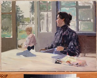 On The Terrace - Målning av Alexander Stepanovich Stepanov (1858-1923), olja på duk, rysk konst, sent 1800-tidigt 1900-tal, modernism - Statens konstmuseum, Nizhny Novgorod (Ryssland)