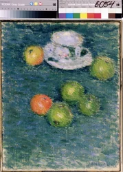 Fortfarande liv. Äpplen och en kopp. (Still Life. Apples and a Cup) Målning av Alexei von Javlensky (Alexi von Jawlensky, Alexej von Javlenski) (1864-1941), olja på duk, cirka 1903. Rysk konst, 1900-talets expressionism. Statens Tretjakovgalleri, Moskva.