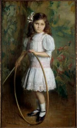 Dotter till konstnären i bågen Målning av Alexis Axilette (1860-1931) 1909 Angers, musee des Beaux Arts - Konstnärens dotter med en båge. Målning av Alexis Axilette (1860-1931)