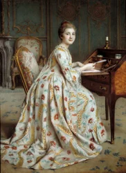 Porträtt av Marquise Dubois Mouchet-målning av Alexis Axilette (1860-1931) 1800-talets Angers, Museum of Fine Arts
