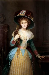 Porträtt av kvinna med stor hatt Målning av Alexis Joseph Perignon (1806-1882) 1800-talets Dijon, Musee des Beaux Arts
