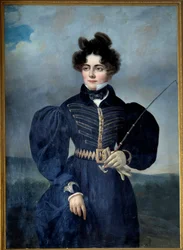 Porträtt av Sophie Dawes, friherrinnan av Feucheres (1790-1840), i jaktdräkt Målning av Alexis Valbrun (1803-1852) 1830 Sön. 1,3x0,91 m Chantilly, Musee Conde
