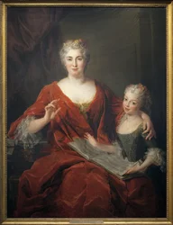 Madame de la Sablonniere och hennes dotter. Målning av Alexis Simon Belle (1674-1734), olja på duk