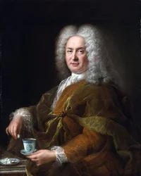 Porträtt av en gentleman som håller en kopp choklad - Peinture de Alexis Simon Belle