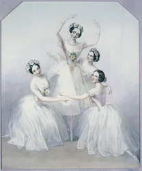 Pas de Quatre med ballerinor Carlotta Grisi, Marie Taglioni, Lucile Grahn och Fanny Cerito
