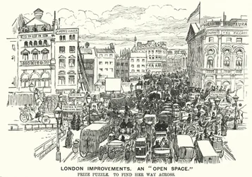 Punch tecknad: London Improvements. En "Open Space" - trafikstockning i viktorianska London (gravyr)