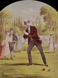 Notblad för Croquet: Tempo Schottische av Lawreen och Davis, 1870 färg litho