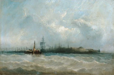 New York från hamnen med Battery och Castle Garden, 1858