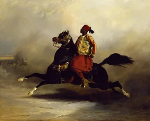 Nubisk ryttare i galopp
