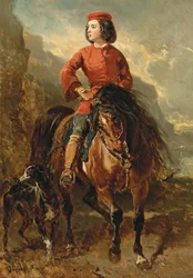 Ung ryttare på en Shetland, med en vinthund; Jeune cavalier montant un shetland et levrier, 1800-talet
