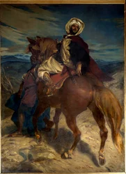 Reconquista: ”Kung Boabdils farväl till Granada”. Kung Boabdil (Abu Abd Allah) överlämnade stadens nycklar till de spanska härskarna den 02/01/1492. Målning av Alfred Dehodencq (1822-1882), 1800-talet. Mått 3,7x2,7 m. Paris, Musée d