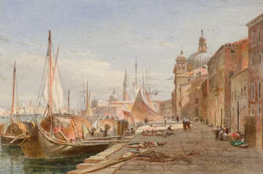 Pråmar vid en kaj, Venedig