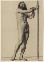 Studie av akademisk figur: naken man som håller en stav, 1844