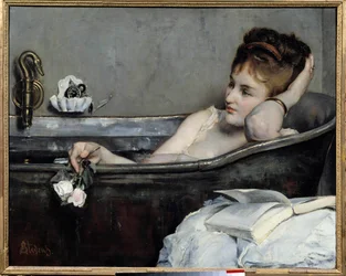 Badet eller kvinnan i badet eller badkaret Målning av Alfred Stevens (1823-1906) 1867 Sön. 0,74x0,93 m Paris, musee d
