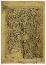 Dekorativ design med putti och gripar
