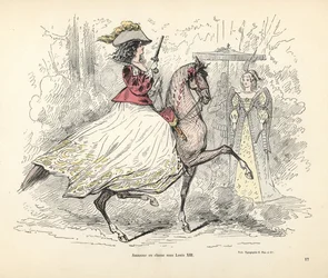 Jaktdräkt för en kvinna, era av kung Ludvig XIII av Frankrike