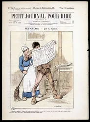 Man som läser en tidning: """ aux Champs"" av A. grévin- i "" Le Petity Journal pour rire"" n¡22, n.d.