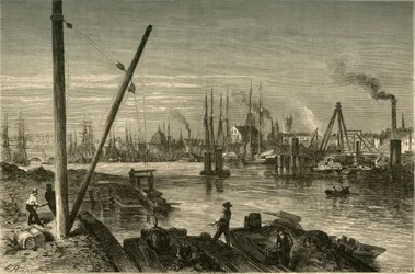 "Philadelphia, under den nya South-Street-Bridge", 1874.