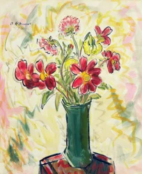 Blommor i en grön vas