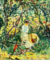 Kvinna i en trädgård, ca 1907