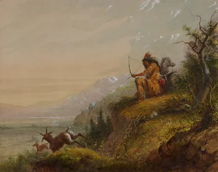 En pawneeindian som skjuter på en antilop
