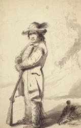 A Rocky Mountain Trapper, Bill Burrow, ca 1837 (penna, penna och bläck och tvätt på papper)