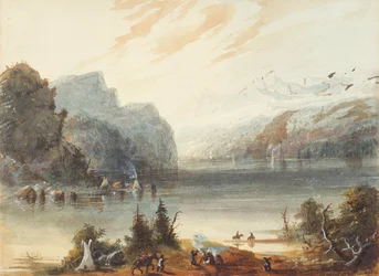 Chain Lake i Klippiga bergen, ca 1837 (penna, akvarell och gouache på papper)