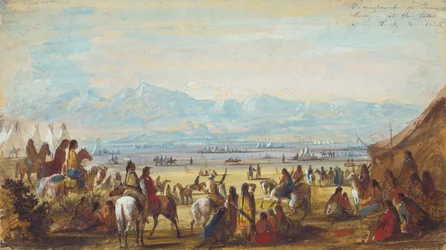 Läger på Green River vid Base of Rocky Mountains, ca 1837 (penna, akvarell och gouache på papper)