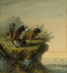 Pawneeindianer som betraktar karavanen