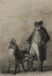 Samuel Johnson och Thomas Davies i en bokhandel (ur James Boswell, *Life of Samuel Johnson*, 1791)