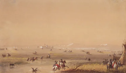 Scen nära Fort Laramie, ca 1837 (penna, akvarell och gouache på papper)