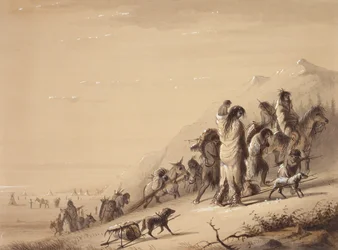 Snake Indians Migrating, c.1837 (penna och bläck, tvätt och gouache på papper)