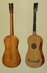 Gitarr tillverkad av Antonio Stradivarius (ca 1644-1737), från "Musical Instruments" (färgad litografi)