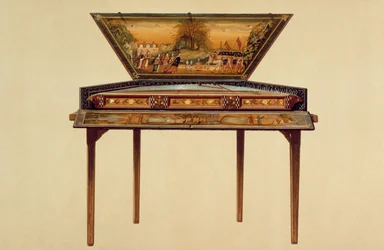 Hamrad dulcimer i en målad ljudlåda, 1700-tal, från 