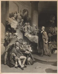 Patrick Henry håller sitt hyllade tal i House of Burgesses, Virginia