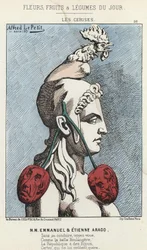 Les Cherry: karikatyr på MM Emmanuel och Etienne Arago - ill. av 1871-03-11 i "Dagens blommor, frukter och grönsaker"