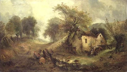 Barn på en stig vid en kvarn