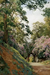 En blommig glänta. Clairiere fleurie (Allee en fleurs). Målning av Alfred William Parsons (1847-1920, brittisk) Collection privee