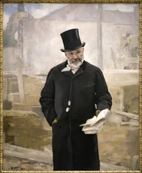 Porträtt av Jean Charles Adolphe Alphand (1817-1891), medarbetare till Baron Haussmann, handledare för offentliga arbeten, layout av grönområden i Paris, chef för verk för världsutställningen 1889, Oljemålning på duk av Alfred Roll (1846-1919) ). Photog