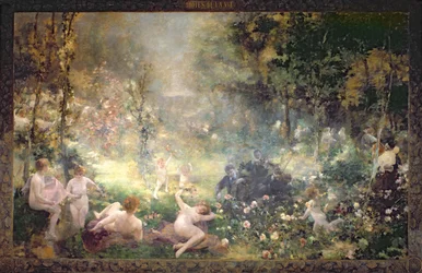 Livets glädjeämnen: blommor, kvinnor, musik (väggmålning)