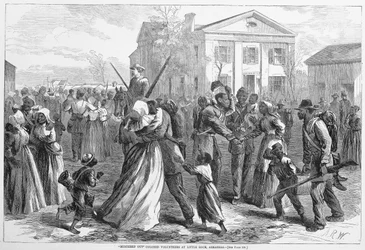 Mustered Out Colored volontärer på Little Rock, Arkansas, från Harpers Weekly, pub. 1866