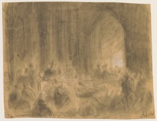 Hemlösa tar sin tillflykt till en kyrka under branden i Chicago 1871