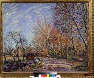 ""A la lisiere de la foret de Fontainebleau"" (I skogskanten i Fontainebleau) Målning av Alfred Sisley (1839-1899) 1855 (Impressionism) Pushkin Museum of Fine Arts, Moskva