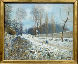 Côte du Coeur-Volant i Marly under snön Målning av Alfred Sisley (1839-1899) 1877 Sön. 0,46x0,55 m Paris, Orsay Museum