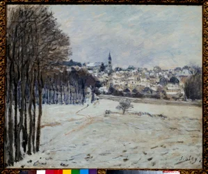 La neige a Marly-målning av Alfred Sisley (1839-1899) 1875 sön. 0,46x0,56 m Paris, musee d
